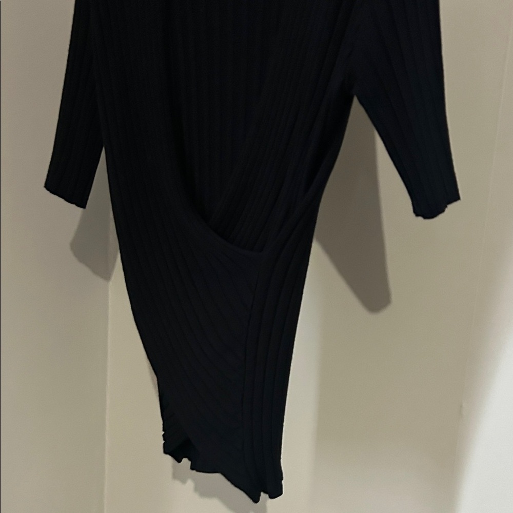 Black Ribbed Wrap-Style Top - Picture 4 of 5